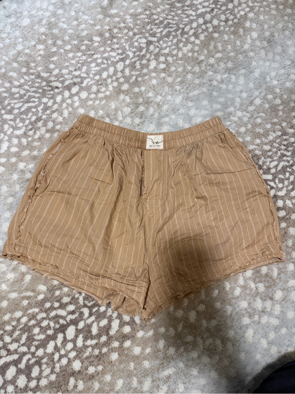 We The Free Tan Pinstripe Elastic-Waist Boxer Shorts